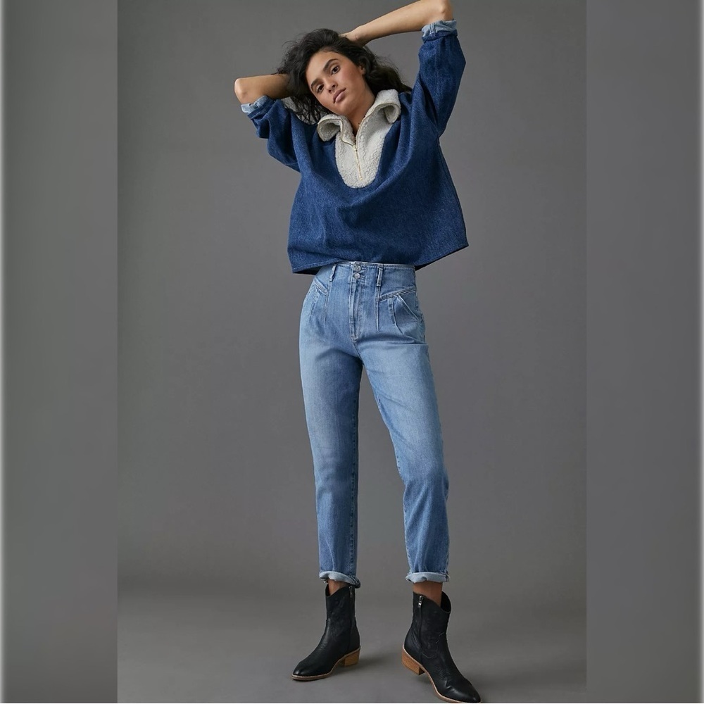 Paige Sarah Straight Ankle Jeans Denim Blue High Pleated Classic Retro 90s 29 - Picture 12 of 12